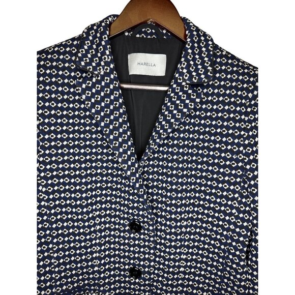 Marella Emme Women's Blazer Sport Coat Jacket Blue Geometric Two Button Size 10 - Picture 2 of 10